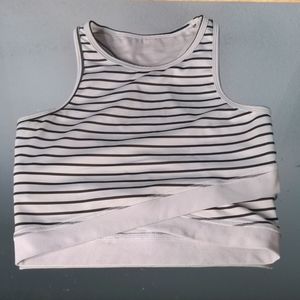 XS scorpio sol yoga sports bra white grey striped 3 layers cross front racerback